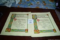Two full certificates side by side with colorful Celtic knot borders and Irish Amateur Boxing Association logos. Both have wear and a tear along the middle crease.