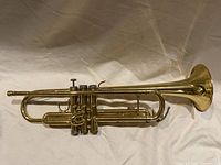 Full side profile of the Holton trumpet showing general condition and finish.