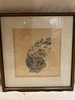 Full view of framed lithograph showing entire artwork with wooden frame and matting.