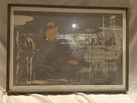 Full view of framed abstract print signed by Mary Potter with text above.