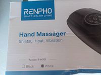 Box front showing RENPHO logo and basic product information including Model R-H001 and features (Shiatsu, Heat, Vibration).