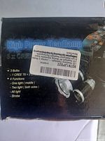 Front of box with product name, features, and image of the headlamp