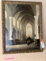 Front view of framed church interior painting