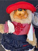 Raikes Bear Bonnie plush dressed in fox costume with red hat, red bandana, checkered shirt, white gloves and denim pants