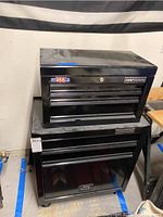 Front view of top chest and bottom cabinet stacked