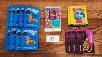 All trading card packs arranged on table