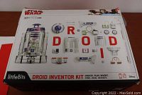 Box showing the LittleBits Star Wars Droid Inventor Kit with assembled droid image and components layout