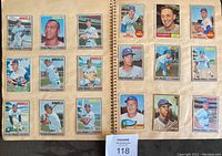 Photo of two scrapbook pages showing baseball cards primarily from teams Angels and Dodgers with player portraits and names.