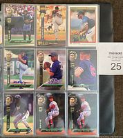 Photo showing 9 autographed baseball cards in protective sleeves including Jason Varitek, Marc Valdes, Mo Vaughn, Matt Wagner, Doug Niethammer, Rob Welch, Rondell White, Paul Wilson, and others.