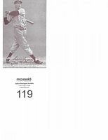 Front of vintage sepia tone Joe DiMaggio exhibit card showing Joe DiMaggio swinging a bat with a facsimile signature of Ted Williams below the image.