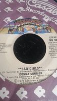 Close-up photo of Donna Summer 'Bad Girls' 45 rpm vinyl record label from Casablanca Records dated 1979