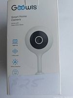 Front of the box showing the Goowls smart home camera with key features listed such as 1080p HD, 3-way audio, motion detection, and compatibility with Alexa Echo Show.