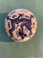 Top view of ink pot lid with blue dragon design