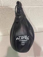 Front view of black Alipro punching ball with visible branding text 'Ballon Poing Alipro Punchingball'.