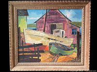 Full front view of framed oil painting showing subject and frame