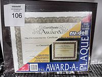 Photo of Nu-Dell Award-A plaque still in original packaging, designed for certificates and awards 8.5 x 11 inches.