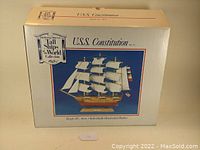 Photo of original Heritage Mint Tall Ships Collection box labeled U.S.S. Constitution with image of the ship model on front.