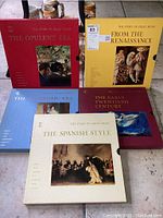 Photo showing all five boxed LP sets from The Story of Great Music series with varied cover artworks and titles.
