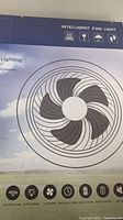 Box front showing design and product name Intelligent Fan Light, with icon indicators for fan and lighting features.