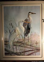 Full view of custom matted wildlife print featuring two birds (heron and egret) in natural wetland setting.