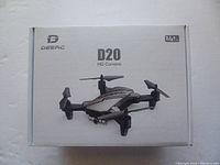 Closed box front showing DEERC D20 branding and HD Camera text, age 14+
