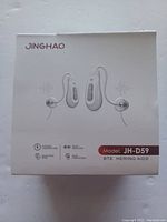 Front of box showing Jinghao JH-D59 BTE hearing aids with product image and model number