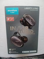Front view of Soundcore Liberty 2 Pro packaging featuring the earbuds and product info.