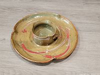 View of chip and dip set from above showing overall shape and painted design