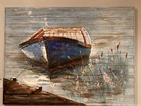 Front view of boat painting on wood slats