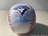 Baseball showing printed Toronto Blue Jays logo and Jack Morris autograph in blue ink.