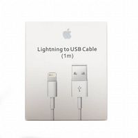 Front view of Apple Lightning to USB cable packaging showing product image and labeling.