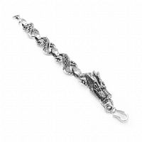 Full view of the Tibetan silver flying dragon bracelet showing length and dragon design details along the band.