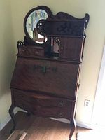 Full view of secretary desk showing mirror and drawers
