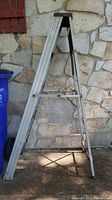 Full view of the 5-foot metal step ladder showing general soiling and condition.
