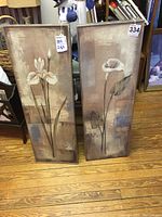 Pair of floral prints on board displayed side by side showing full images and size.