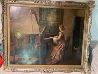 Full view of unsigned oil painting on canvas in ornate gilt wood frame