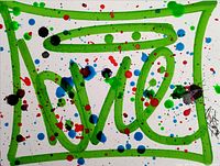 Detailed close up showing the paint texture and splatter effects.