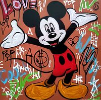 Straight-on view of front showing full graffiti-style Mickey Mouse painting