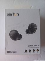 Front view of unopened retail box for EarFun Free 2 true wireless earbuds showing branding and image of earbuds