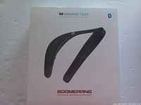 Front of the Monster Boomerang speaker retail box showing product image and name.