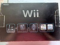 Front of original Nintendo Wii retail box showing bundle contents including Wii console, Wii Remote with Nunchuk, Wii MotionPlus, and games Wii Sports and Wii Sports Resort.