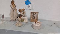 Group photo of all Willow Tree figurines and ceramic box, showing the set included in the lot.