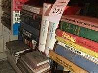 Books stacked vertically on a shelf showing titles like The Fall of Yugoslavia, Revolution in Eastern Europe, and others related to historical and political subjects.