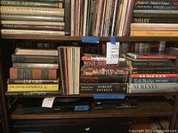 Photo of upper and middle shelf with various ballet and dance books including notable titles about Nureyev and Margot Fonteyn.