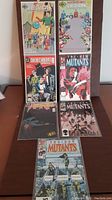 Photo showing all 7 comics arranged vertically on a flat surface: two Legion of Super-Heroes Index comics, DC Secret Origins and Underworld #1 issues, and three New Mutants comics.