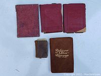 Full set of 5 tiny vintage books, shows relative condition and size comparison.
