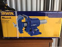 Side of box showing Irwin Record multi-purpose vise graphic and branding