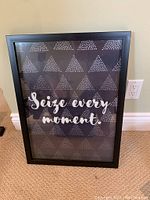 Full frontal view of the shadow box framed wall decor showing the quote and patterned background
