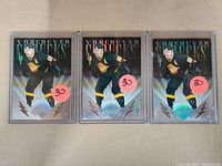 Front side of three Pavel Bure Vancouver Canucks holographic hockey cards with reflective steel power design and lightning bolts, each marked with a $30 price sticker.
