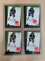 Front view of 4 Wayne Gretzky Upper Deck Predictor R19 hockey cards showing player in Kings uniform, numbered 25 on stickers.